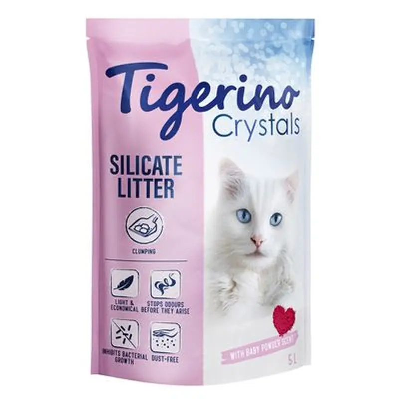 Tigerino Crystals Clumping Cat Litter  Baby Powder Scent - Economy Pack: 3 x 5l
