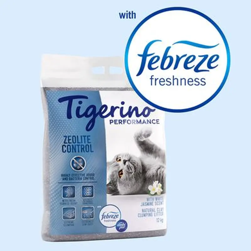 Tigerino Performance Cat Litter Zeolite Control - Febreze White Jasmine Scent - 12kg