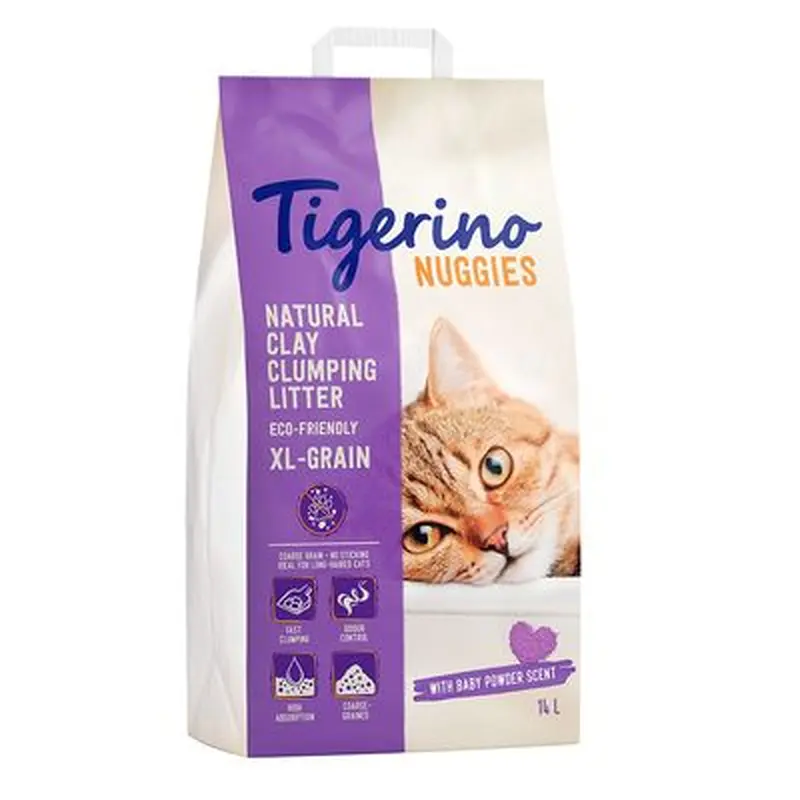 Tigerino Nuggies XL-Grain Cat Litter  Baby Powder Scent - 14l