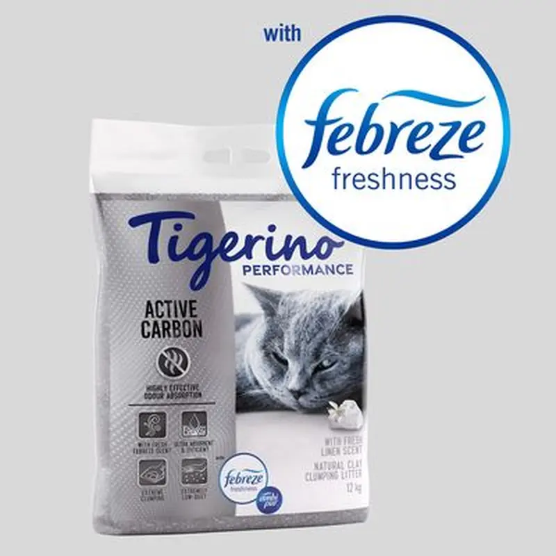 Tigerino Performance Active Carbon Cat Litter  Febreze Fresh Linen Scent - 12kg