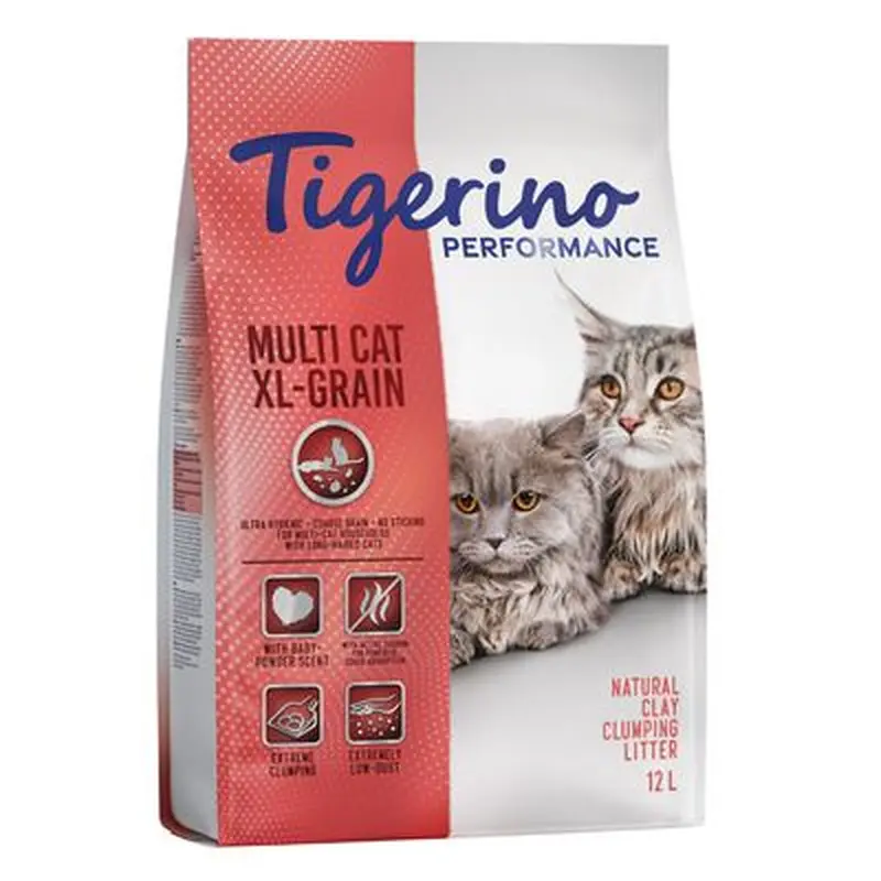 Tigerino Performance Multi-Cat XL-Grain Cat Litter - Baby Powder Scent - 12 litre