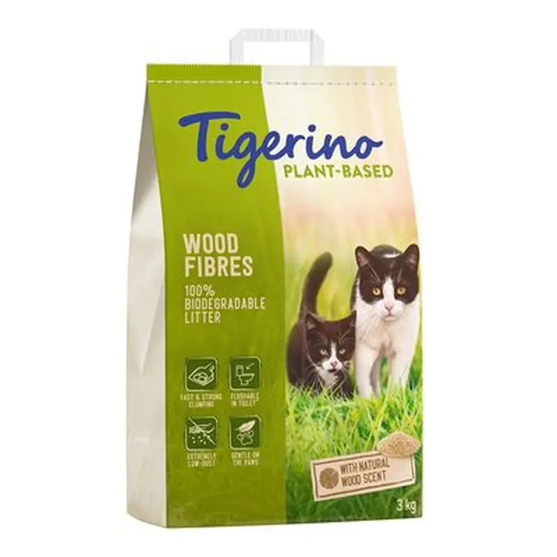 Tigerino Plant-Based Litter Wood Fibre - Natural Wood Scent (Unscented) - 7l (3kg)