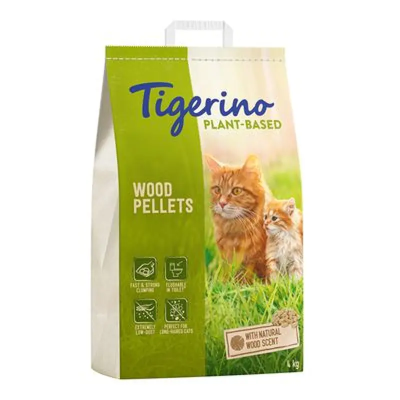 Tigerino Plant-Based Litter Wood Pellets - Natural Wood Scent (Unscented) - 30l (8kg)