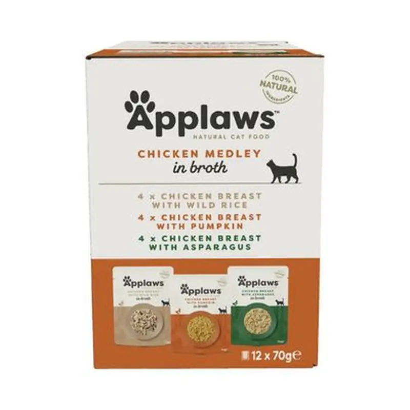 Applaws Pouches Cat Food in Broth Mixed Pack 12 x 70g - Chicken selection