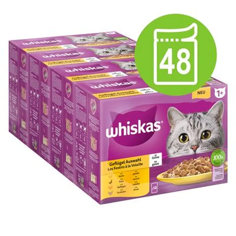Whiskas 1+ Adult Pouches Saver Pack 48 x 85g - Poultry Feasts in Jelly