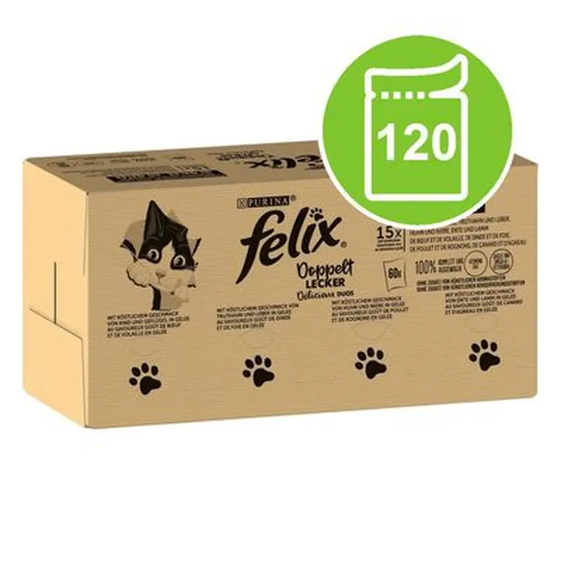 Felix As Good As It Looks Doubly Delicious Mega Pack 120 x 85g - Double Meat in Jelly