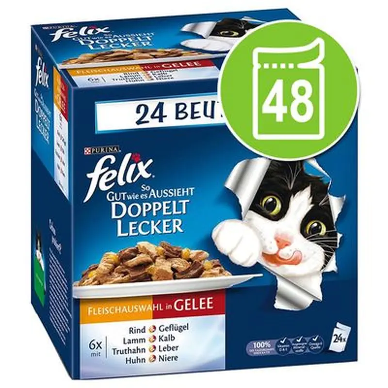 Felix As Good As It Looks Saver Pack 48 x 85g - Doubly Delicious - Meat in Jelly