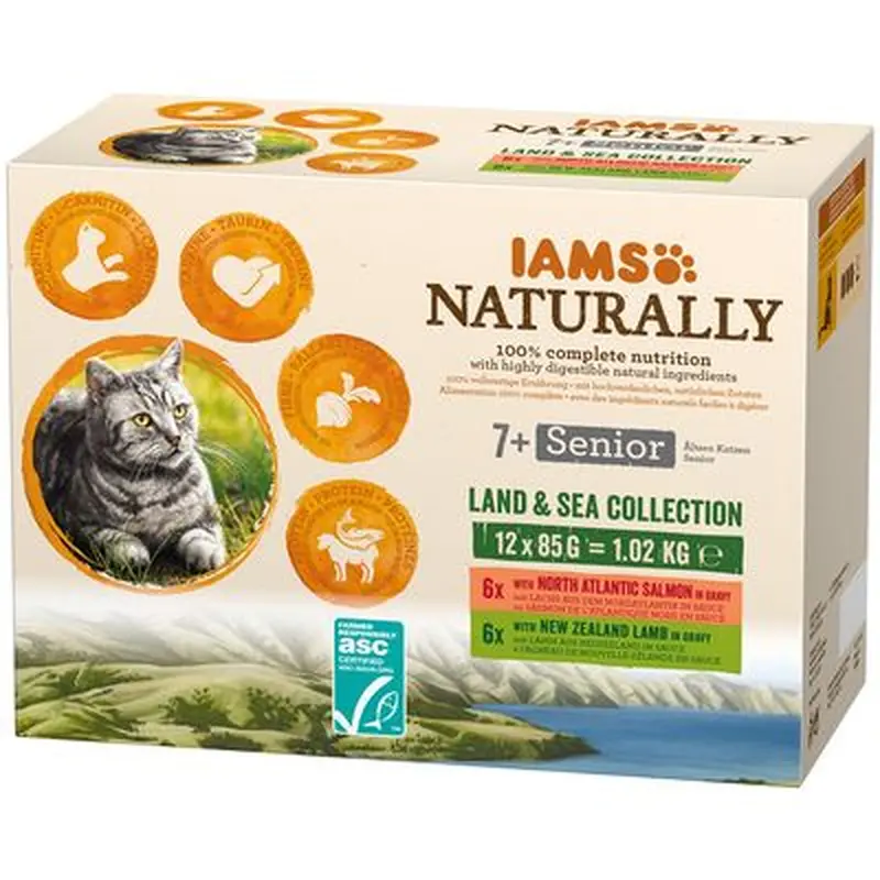 IAMS Naturally Senior  Land & Sea Collection - Saver Pack: 24 x 85g