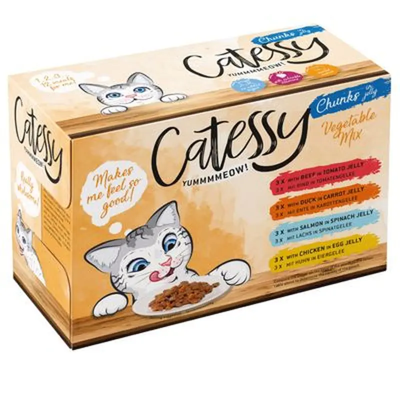 Catessy Chunks in Vegetable or Egg Jelly - Mixed Pack - 12 x 100g - 4 Varieties