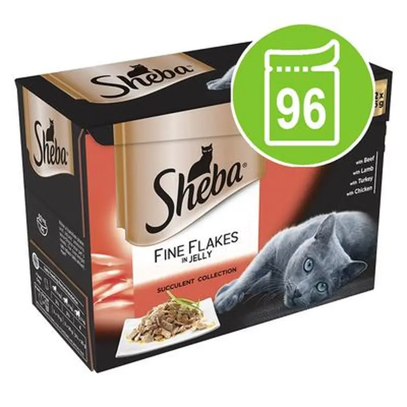 Sheba Pouches Fine Flakes Saver Pack 96 x 85g - Poultry Collection in Jelly