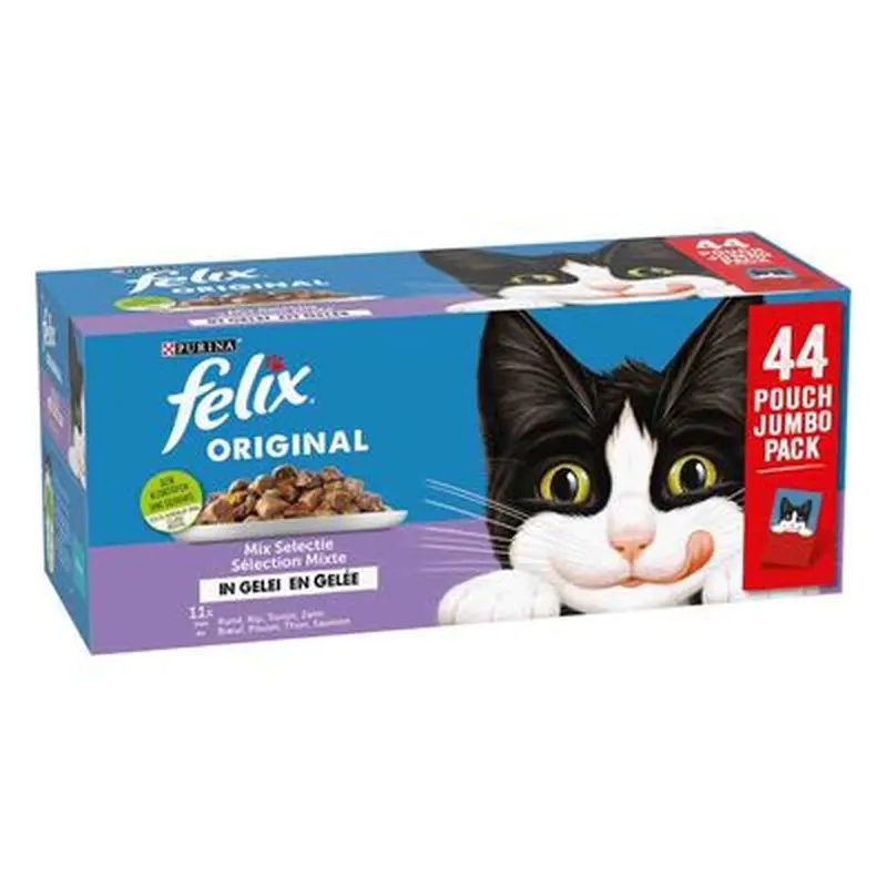 Felix Original Mix in Jelly 44 x 85g - Mixed Pack (Salmon, Tuna, Beef, Chicken)