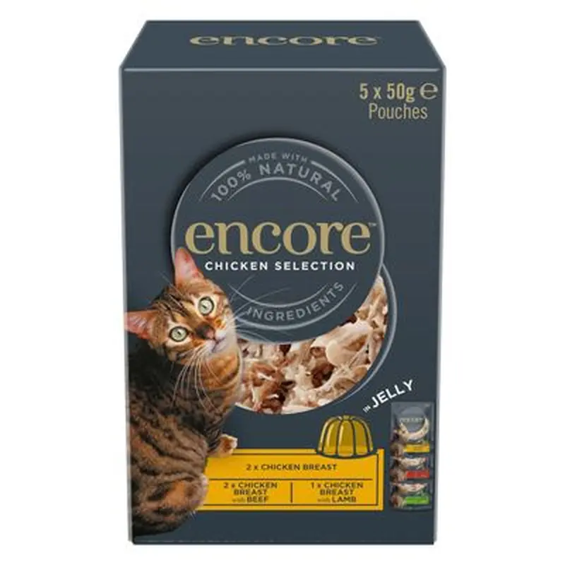 Encore Cat Jelly Pouch Multipack 5 x 50g - Chicken Selection 1 (3 varieties)