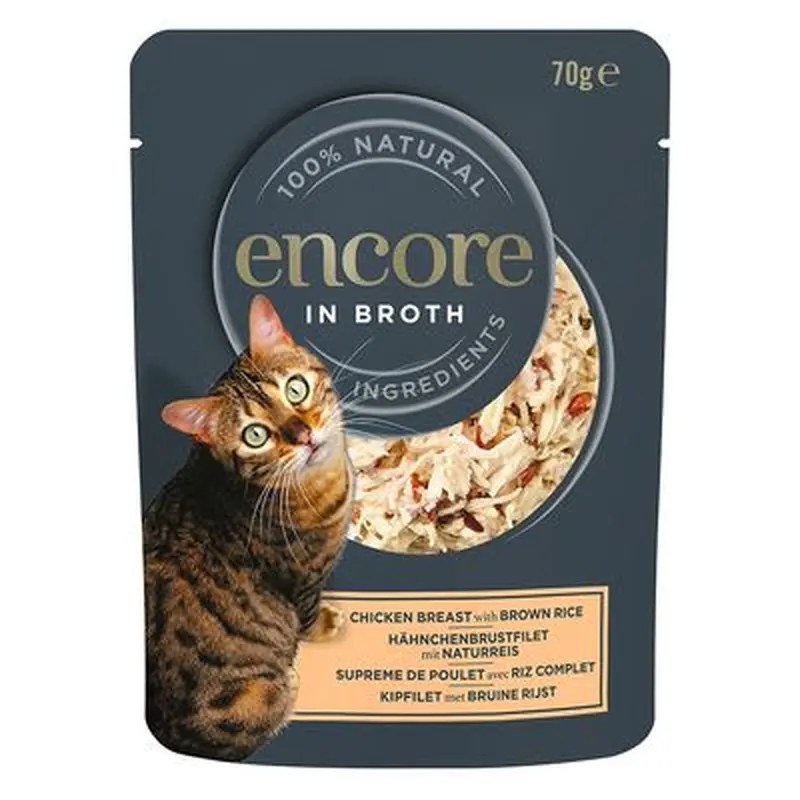 Encore Cat Broth Pouch 16 x 70g - Chicken with Brown Rice