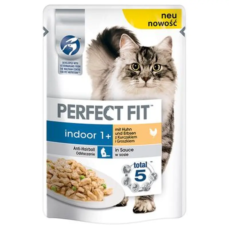 Perfect Fit Indoor 1+ Pouches - Chicken & Peas (12 x 85g)
