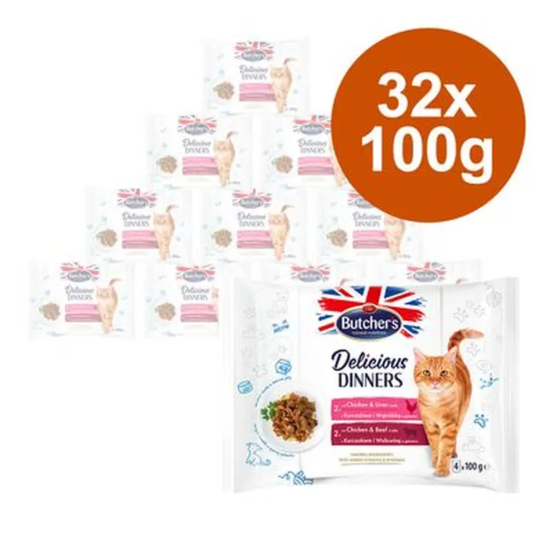 Butcher's Delicious Dinners 32 x 100g - Mix: Chicken & Liver, Chicken & Beef