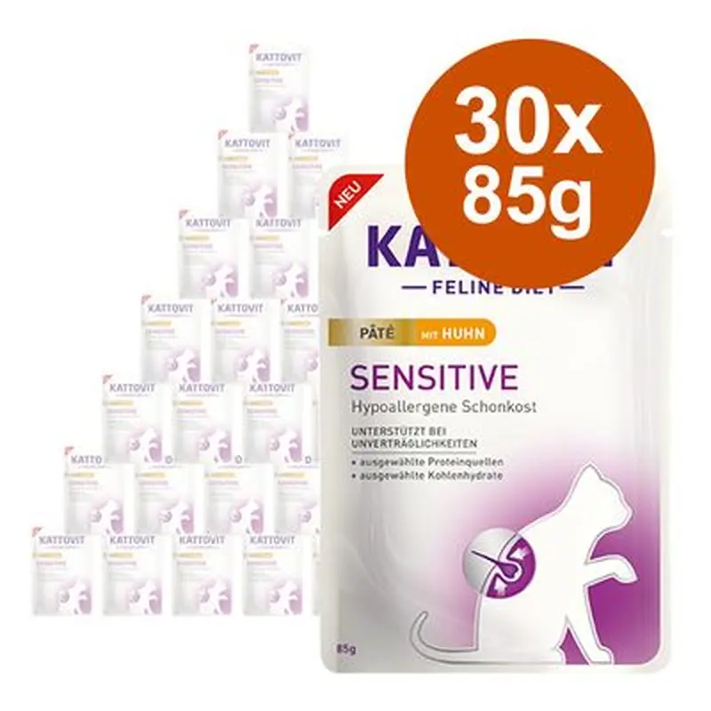 Kattovit Sensitive Pat Saver Pack 30 x 85g - with Chicken