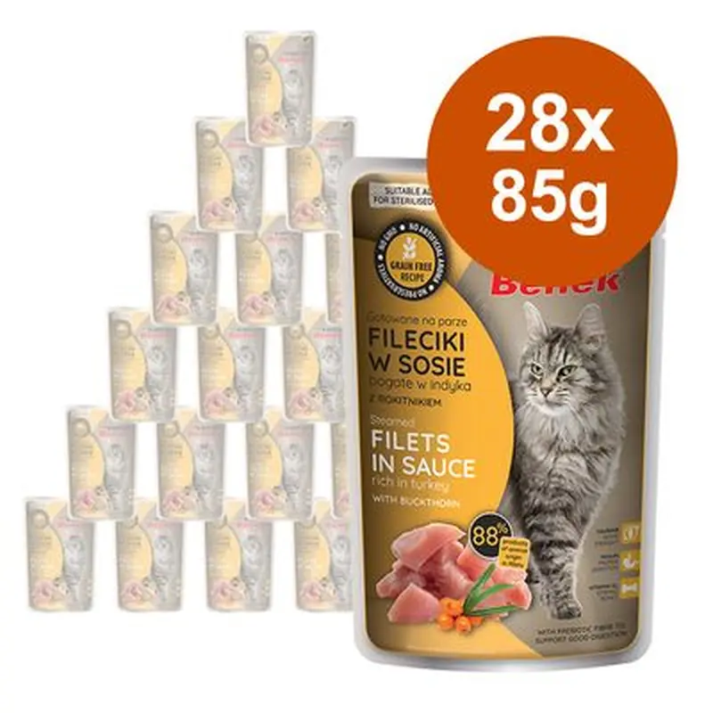 Super Benek Grain-Free Steamed Fillets 28 x 85g - Beef with Tomatoes in Gravy