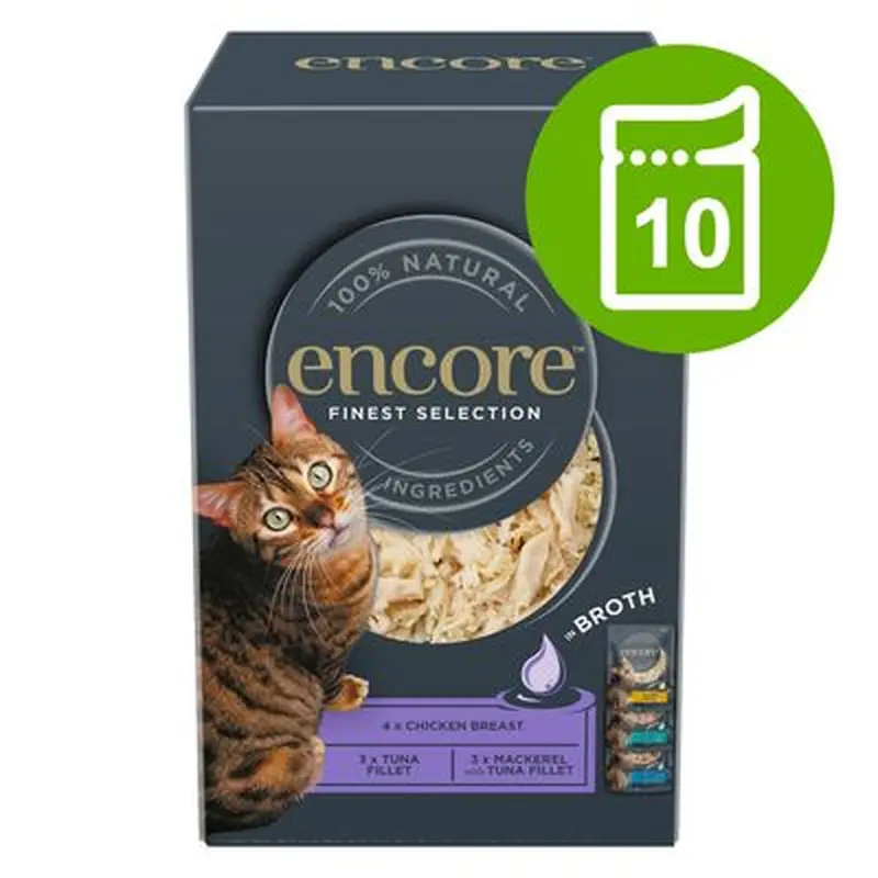 Encore Cat Pouch in Broth 10 x 50g - Finest Selection (3 Varieties)