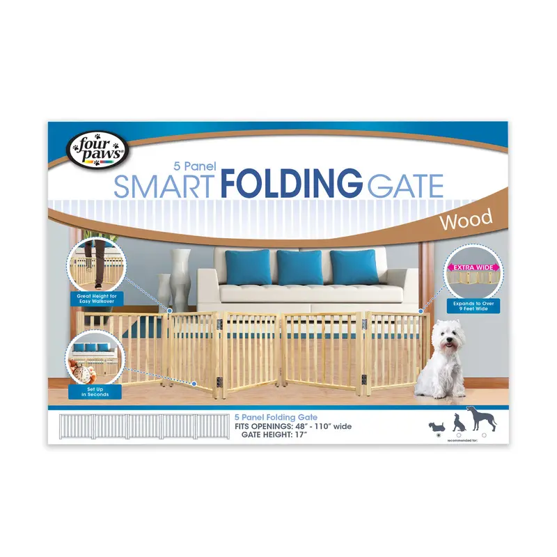 Four Paws Expandable Dog Gate, Wood Gate for Dogs 48-110" W x 17" H