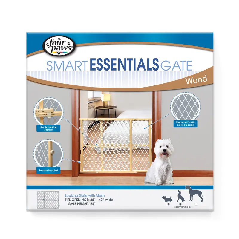 Four Paws Locking Wood Gate with Mesh 26-42" W x 24" H