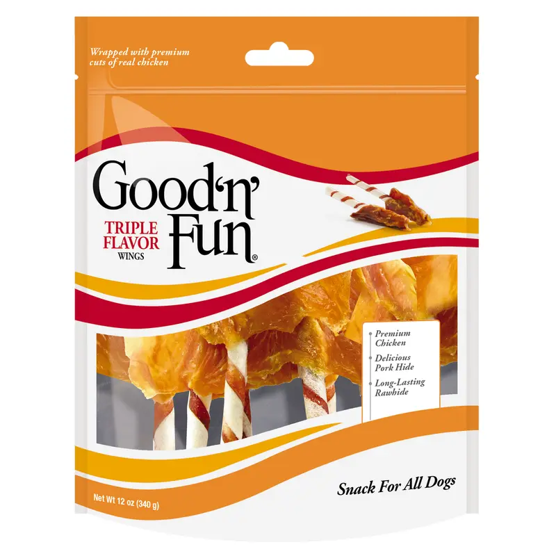 Salix Good 'N' Fun Triple Flavor Wings Dog Treats Chicken, Pork & Rawhide 12oz