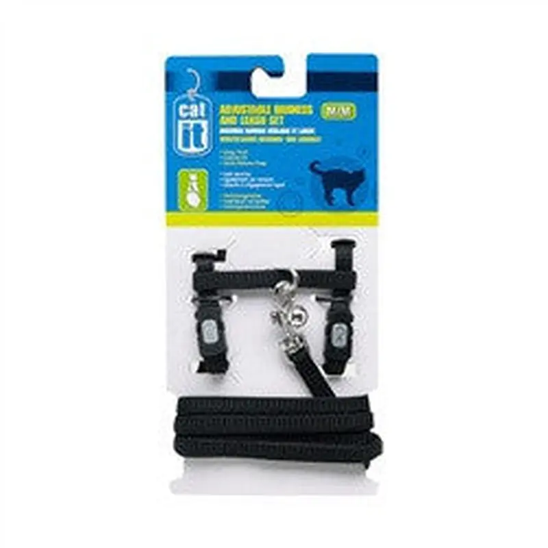 Hagen Catit Adjustable Harness And Leash Set Black Medium 55372