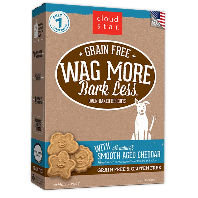 Wag More Bark Less Grain Free Oven Baked Treats with Smooth Aged Cheddar 14Z 