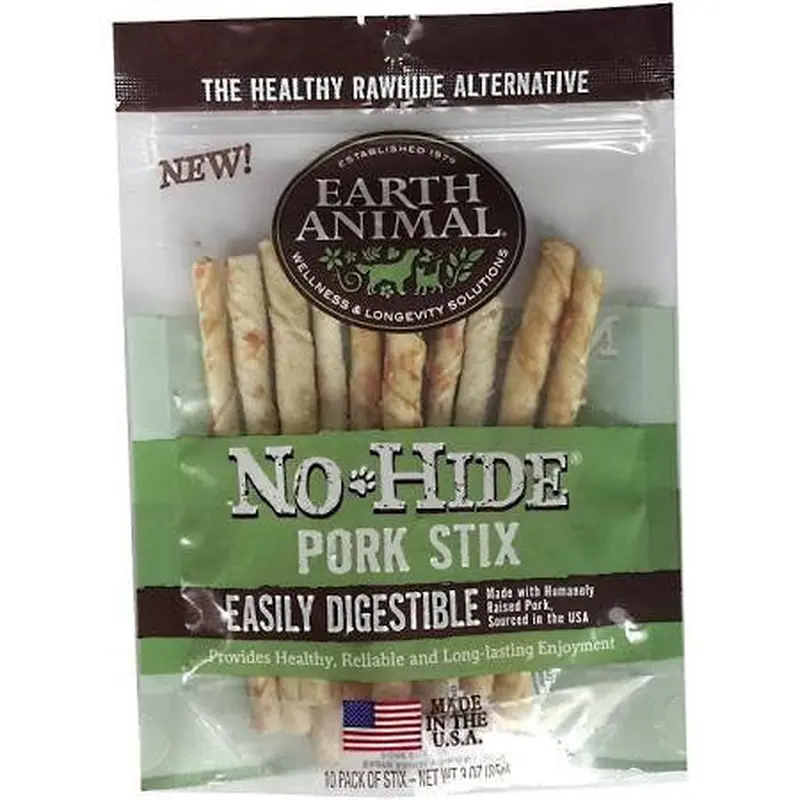 Earth Animal Dog No Hide Pork Stix 10 Pack 