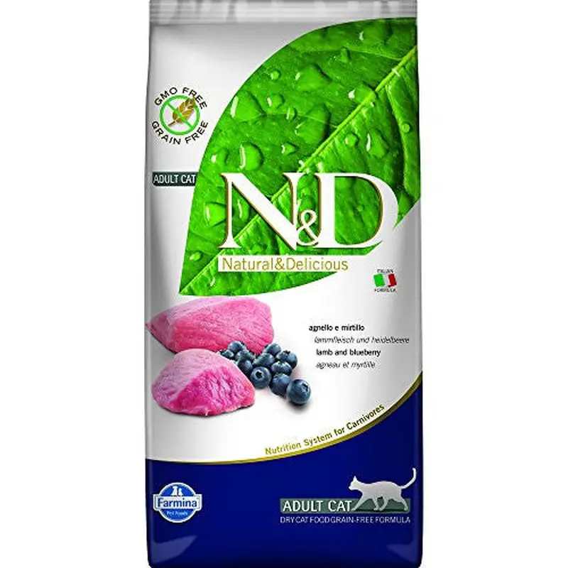 Farmina N&d Natural And Delicious Grain Free Adult Lamb & Blueberry Dry Cat Food-11-lb-