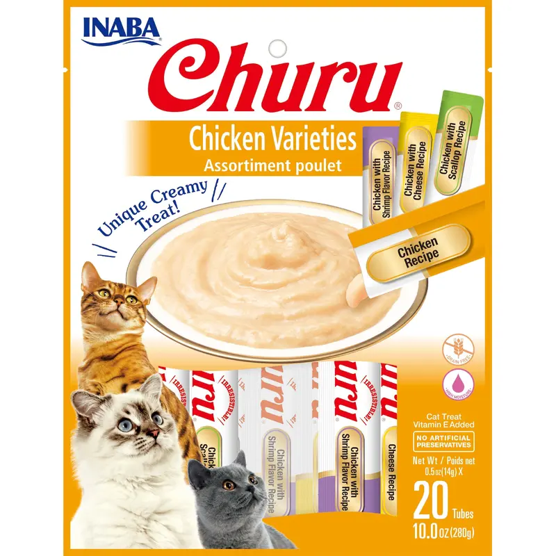 Inaba Churu Chicken Cat Treats Variety Pack .5 oz 20 Tubes 