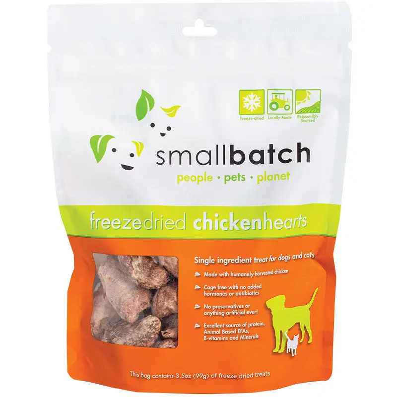 Small Batch Dog Cat Freeze Dried Chicken Hearts 3.5oz 