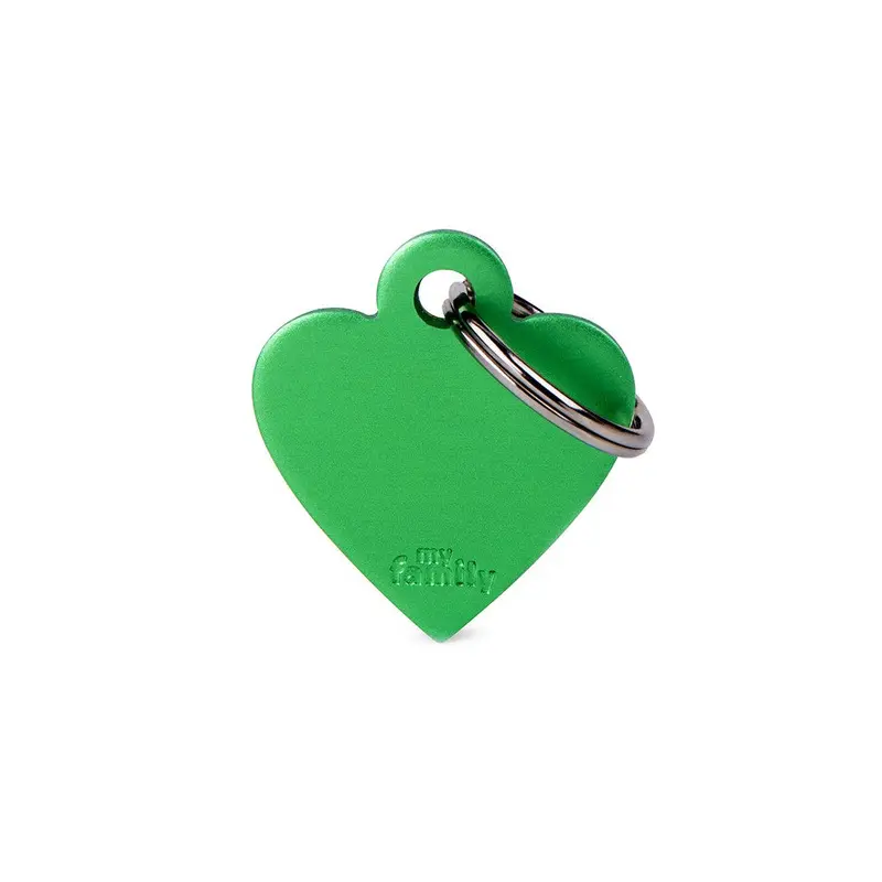 My Family ID Basic Small Aluminum Green Heart ID Tag