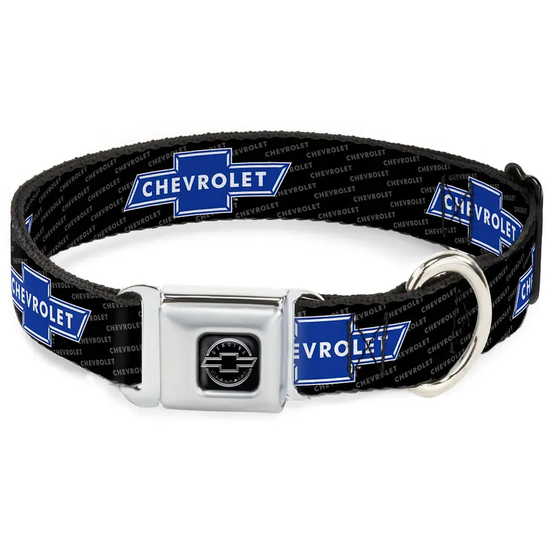 Chevy Bowtie Black Silver Seatbelt Buckle Collar - Chevy Bowtie REPEAT w/Text