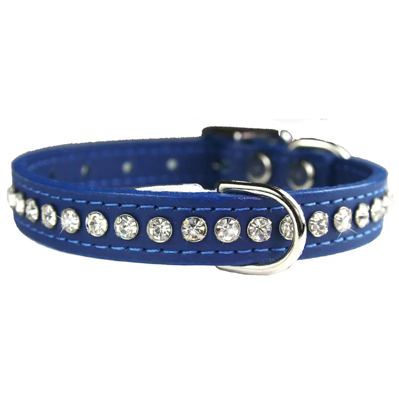 Blue Signature Leather Crystal Collar