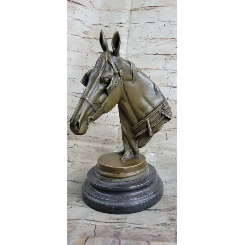 Hot Cast Bronze Horses Head Sculpture Marble Statue Figurine Barye Home Decor Art