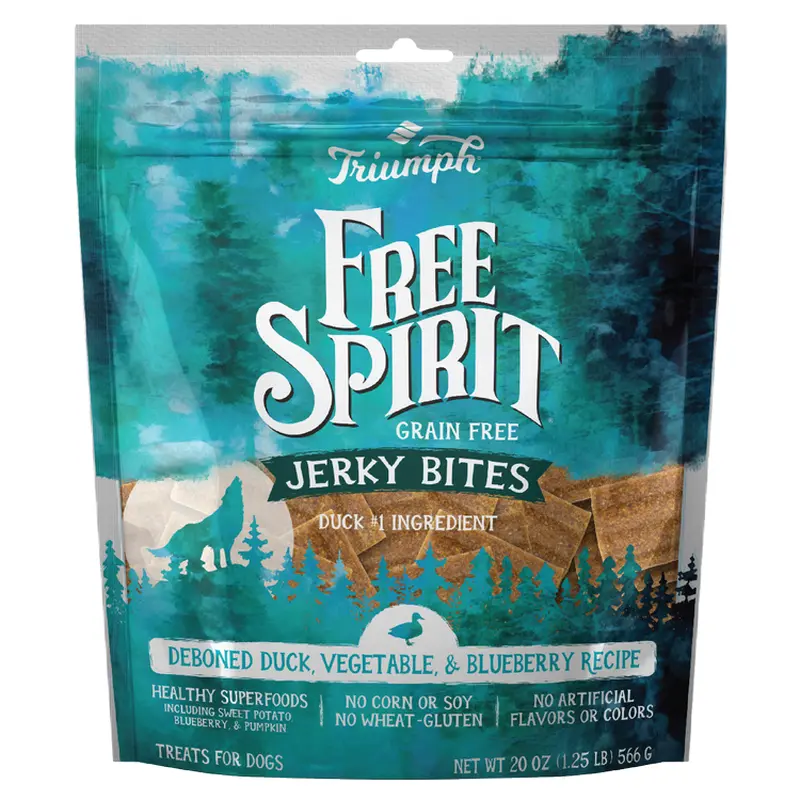 Triumph Free Spirit Grain Free Duck, Vegetable, & Blueberry Recipe Jerky Bites 20oz bag
