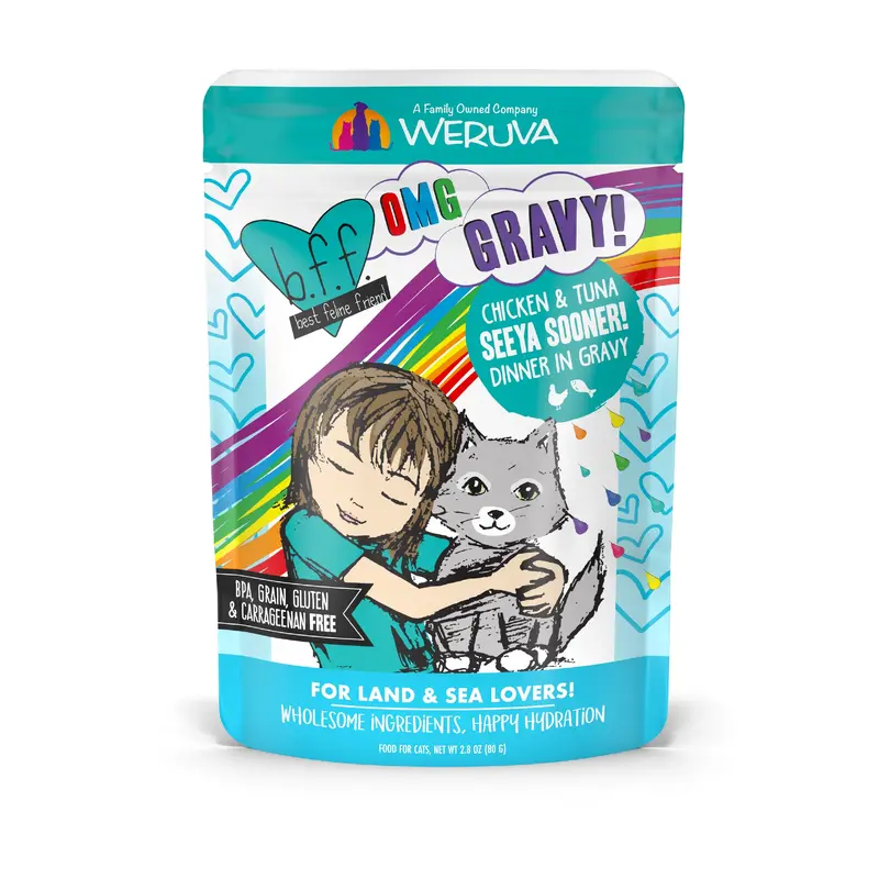 Weruva B.F.F. Oh My Gravy 2.8oz Pouch Cat food See Ya Sooner Chicken Tuna