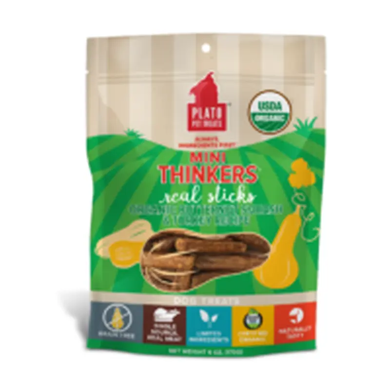 Plato Grain Free Mini Thinkers Organic Butternut Squash And Turkey Stick Dog Treats