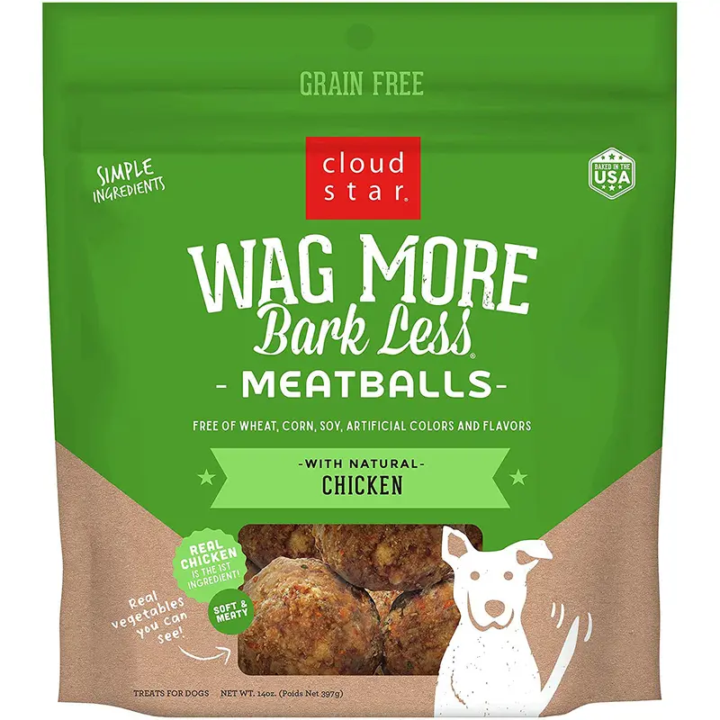 Cloud Star Wag More Bark Less Chicken Meatballs Recipe Grain-Free Dog Treats 14oz