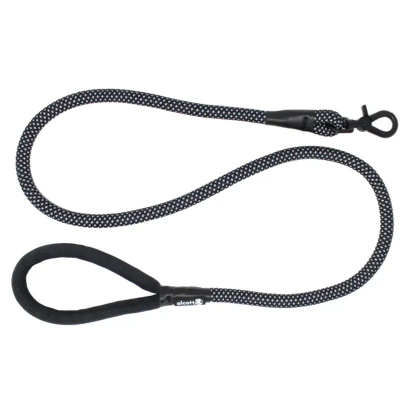 Alcott Adventure Rope Leash Reflective Stitching 5' Black