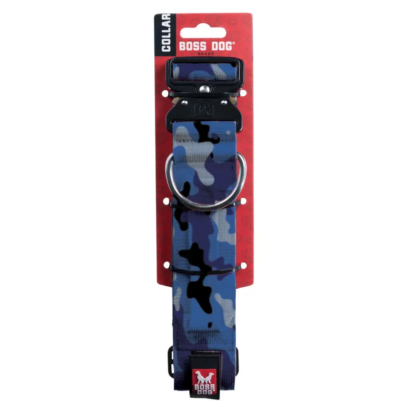 Boss Dog Tactical Collar 1.5" Wide 15"-18" Medium Camo Blue