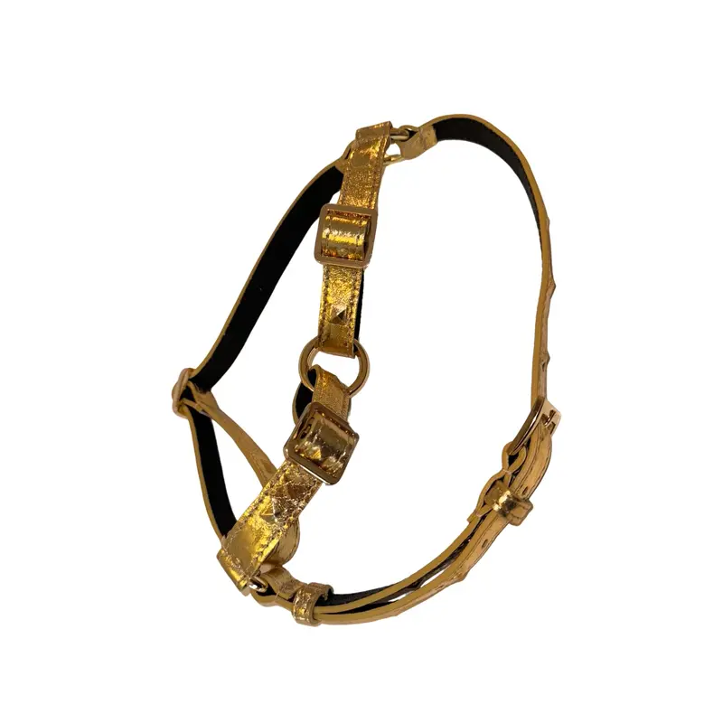 Glam Gold Embossed Studded Italian Leather Harness