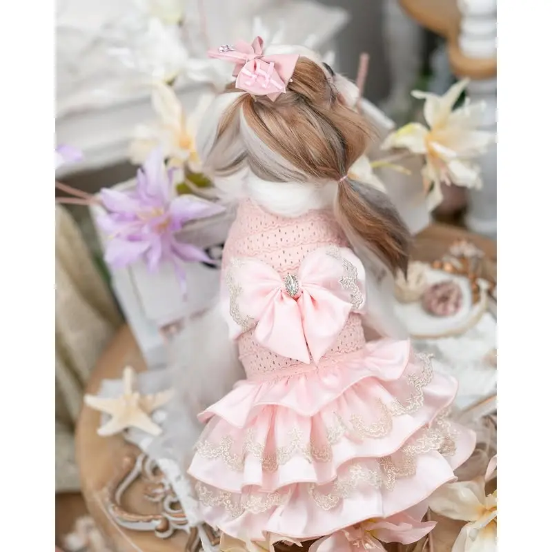 Luxury design high quality dog dress lace big bow