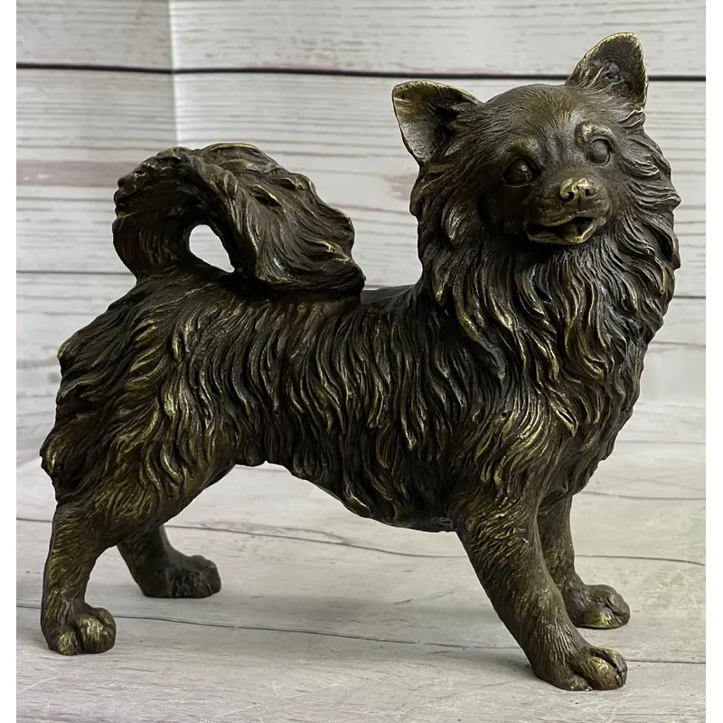 Pomeranian Breed Puppy Dog Bronze Figurine Figure Sculpture Statue Signed Art