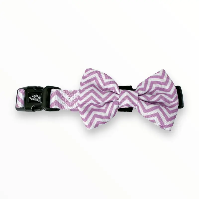 Zig Zag Wag Dog Collar & Free Bow Tie - Pastel Purple