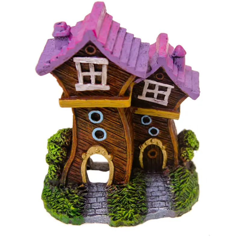 Blue Ribbon Exotic Environments Fun House Purple Roof Village Ornament