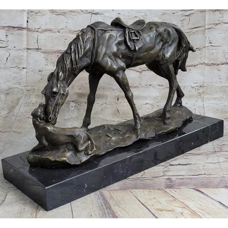 Friendship between Horse & Dog Bronze Statue Sculpture Equestrian Decor