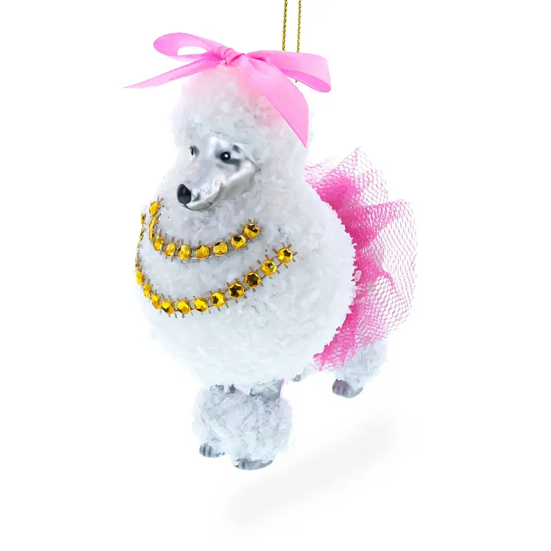 Elegant White Poodle Blown Glass Christmas Ornament