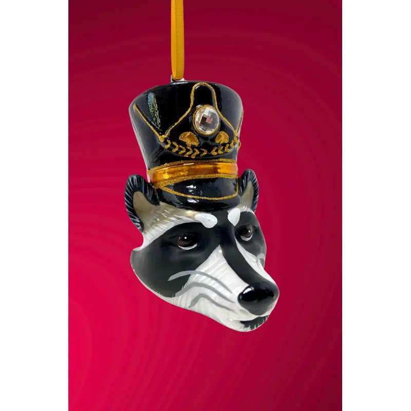 KRG Raccoon Head Polish Glass Ornament