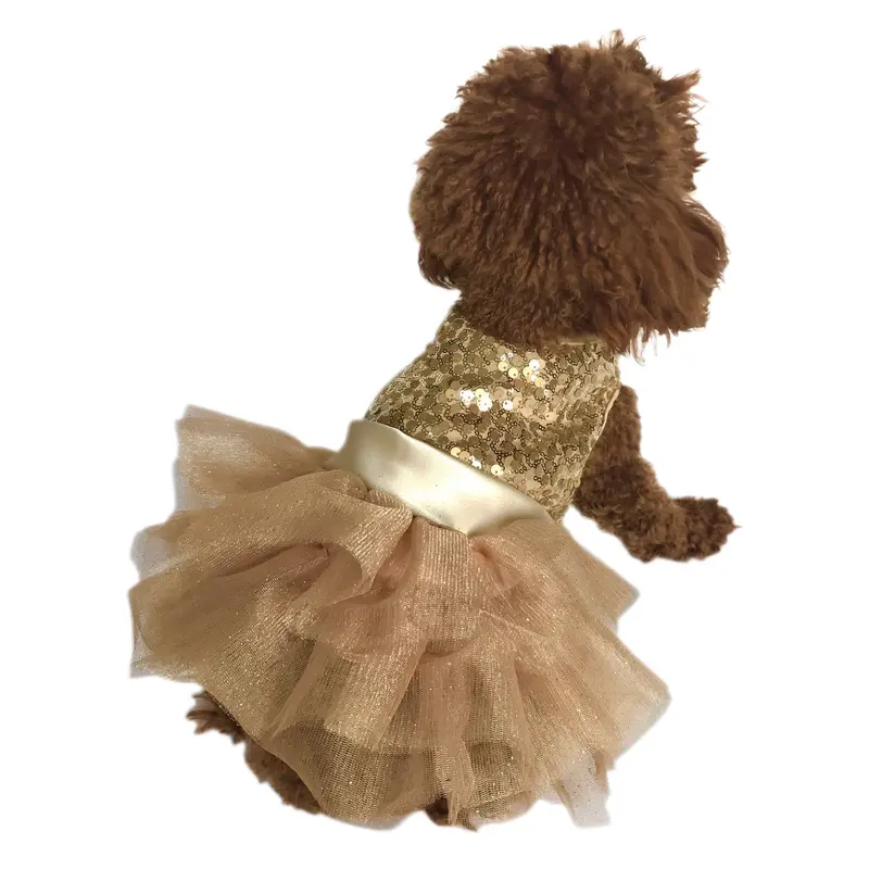 Marilyn Dog Tutu Dress, Lt. Gold Sequins